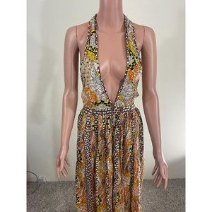 NWT Fourtys Brown Print Halter Maxi Dress Size S